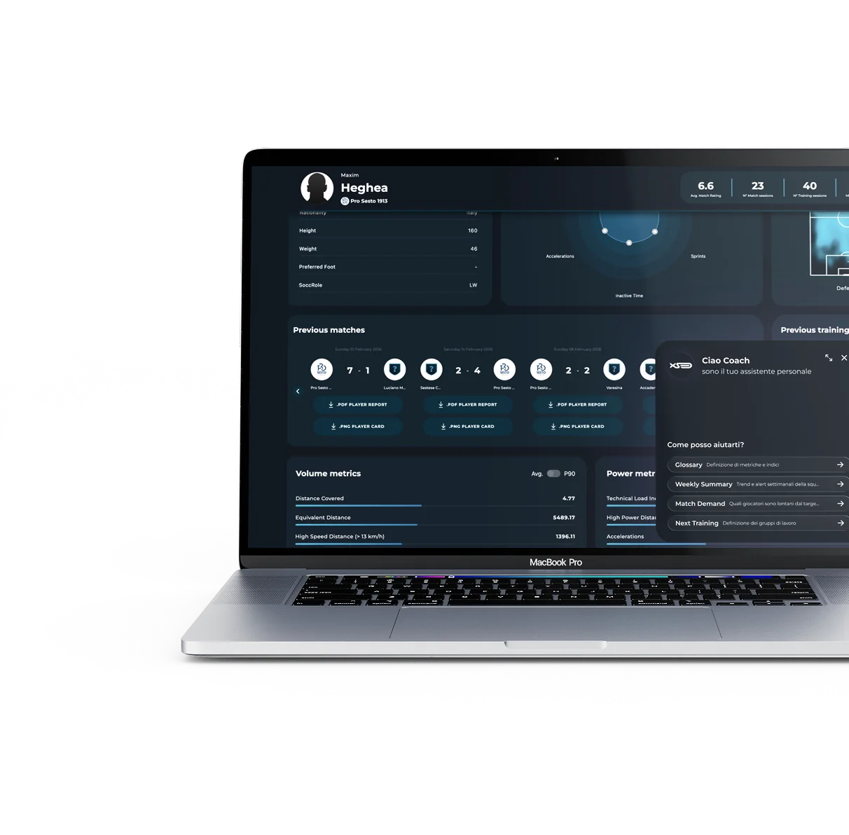 XSEED player dashboard with AI Performance Assistant