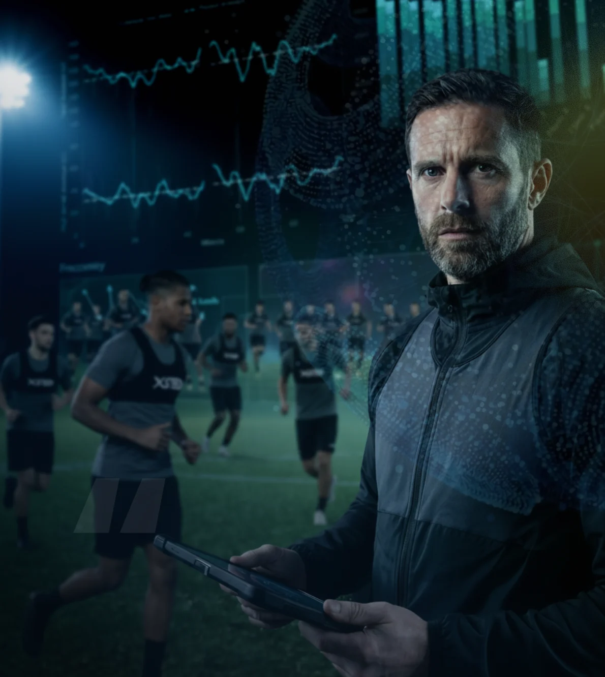 Performance coach reviewing XSEED data during a training session