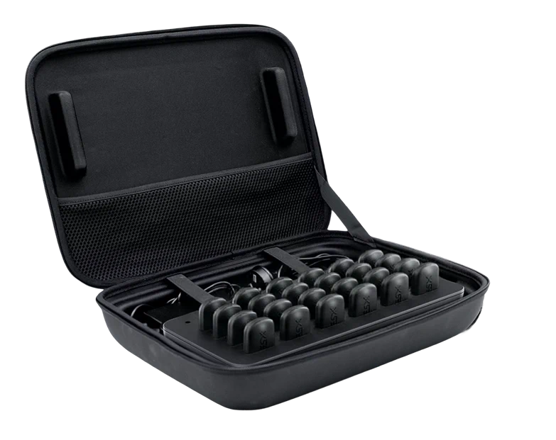 Open XSEED GPS case containing the devices and the charging hub